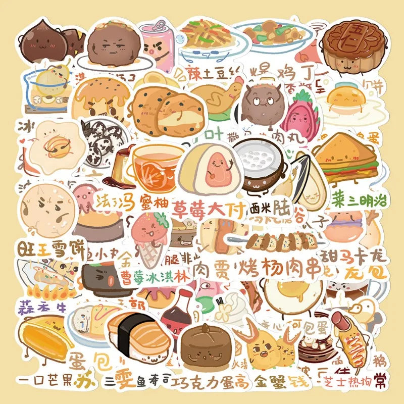 55pcs Creative Food Graffiti Stickers for Helmet, Desktop, Wall Decoration