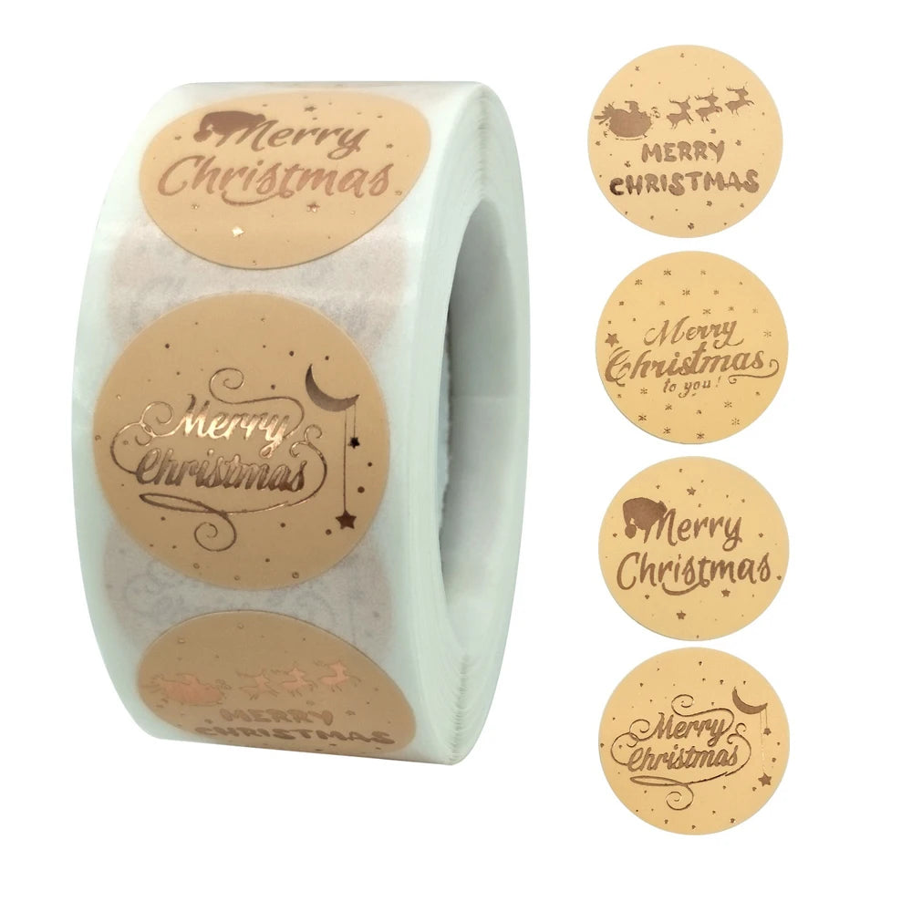 Rose Gold Christmas Stickers 1" 100-500pcs Sealing Labels