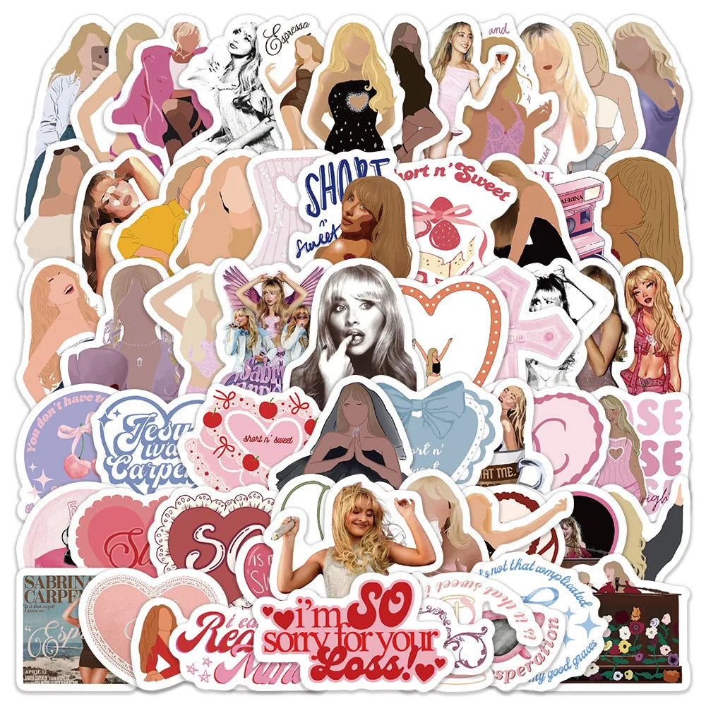Sabrina Carpenter Stickers 10/30/60pcs Waterproof DIY Album Skateboard Guitar Laptop Car Kids PVC