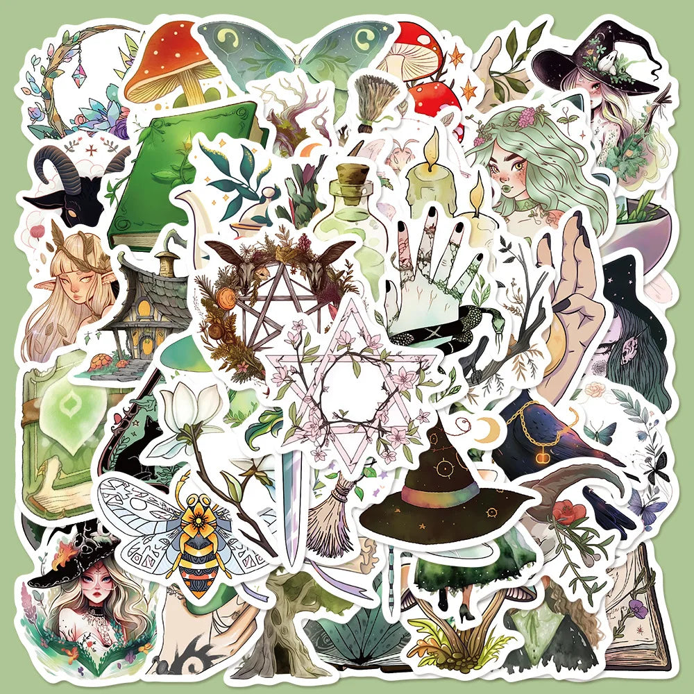 50pcs Forest Witch Fairy Tale Graffiti Stickers for Helmet Wall Decoration DIY