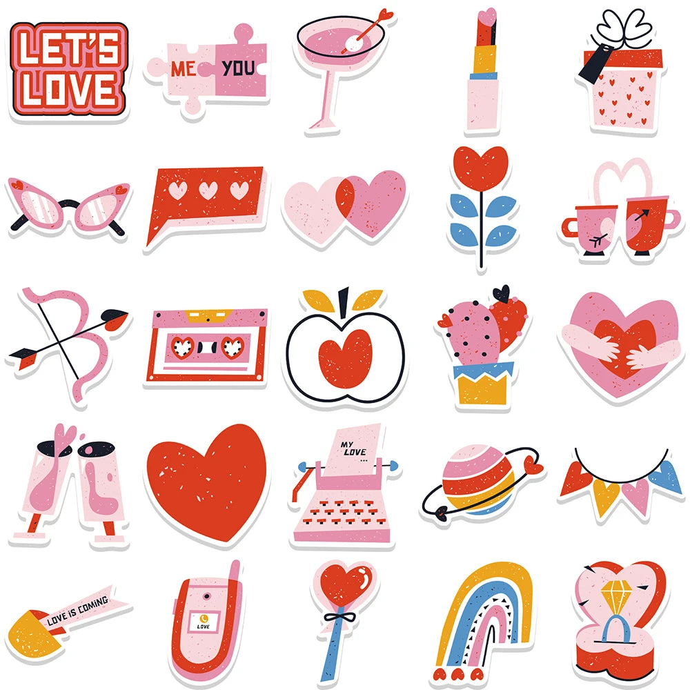 10/30/50PCS Cartoon Pink Love Stickers Valentine's Day Cute Decals PVC Waterproof Skateboard Laptop Phone Car Sticker For Kids