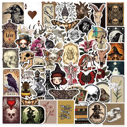 50PCS Gothic Skeleton Animal Stickers for Skateboard, Guitar, Computer, Refrigerator, Desk