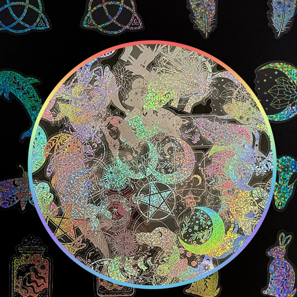 Holographic Moon Animal Stickers PVC Scrapbooking Planner 10/30/50/100pcs
