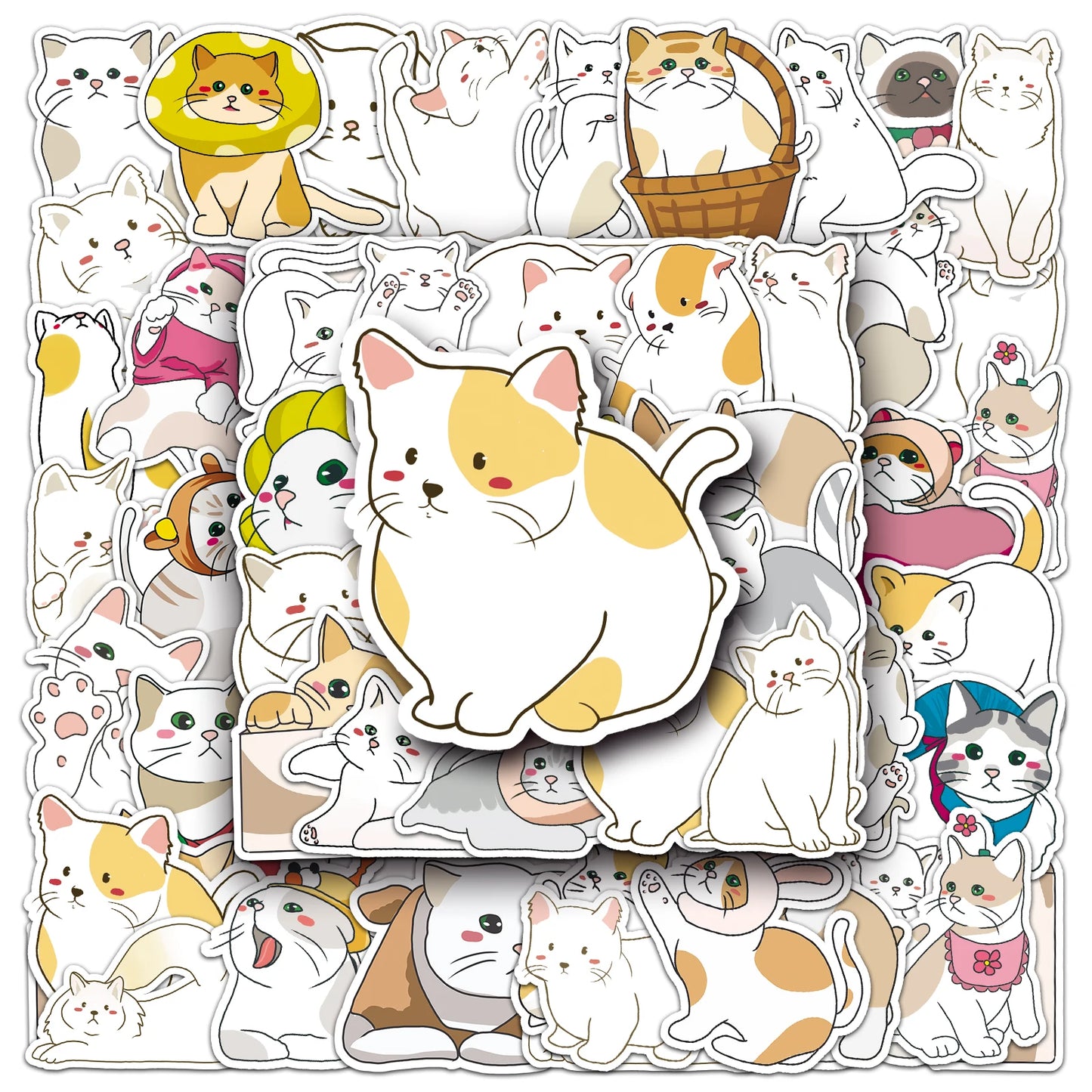 50Pcs Cat Cartoon Waterproof Vinyl Stickers for Skateboard Snowboard