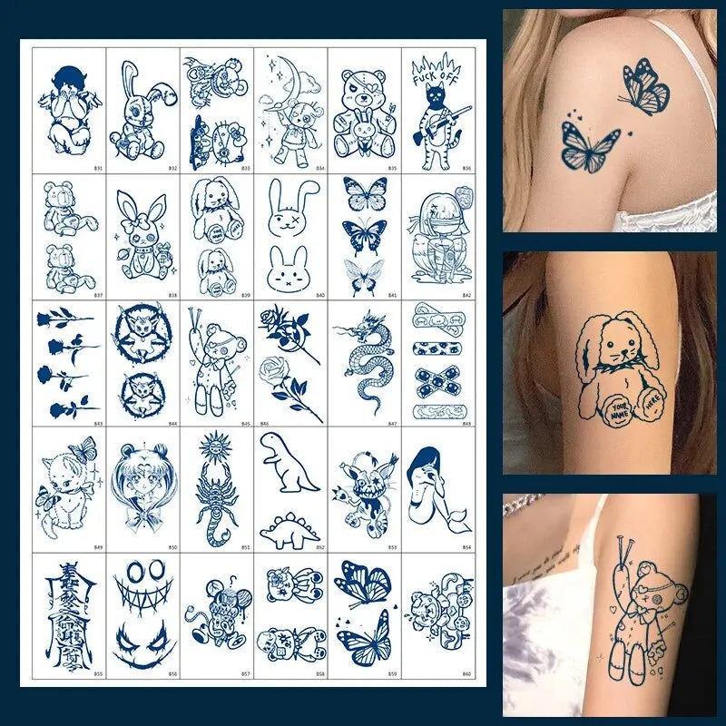 30pcs Waterproof Cartoon Tattoo Stickers for Women