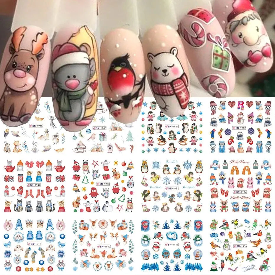 Penguin Winter Nail Stickers Animal Snowflake Decals Xmas Foils