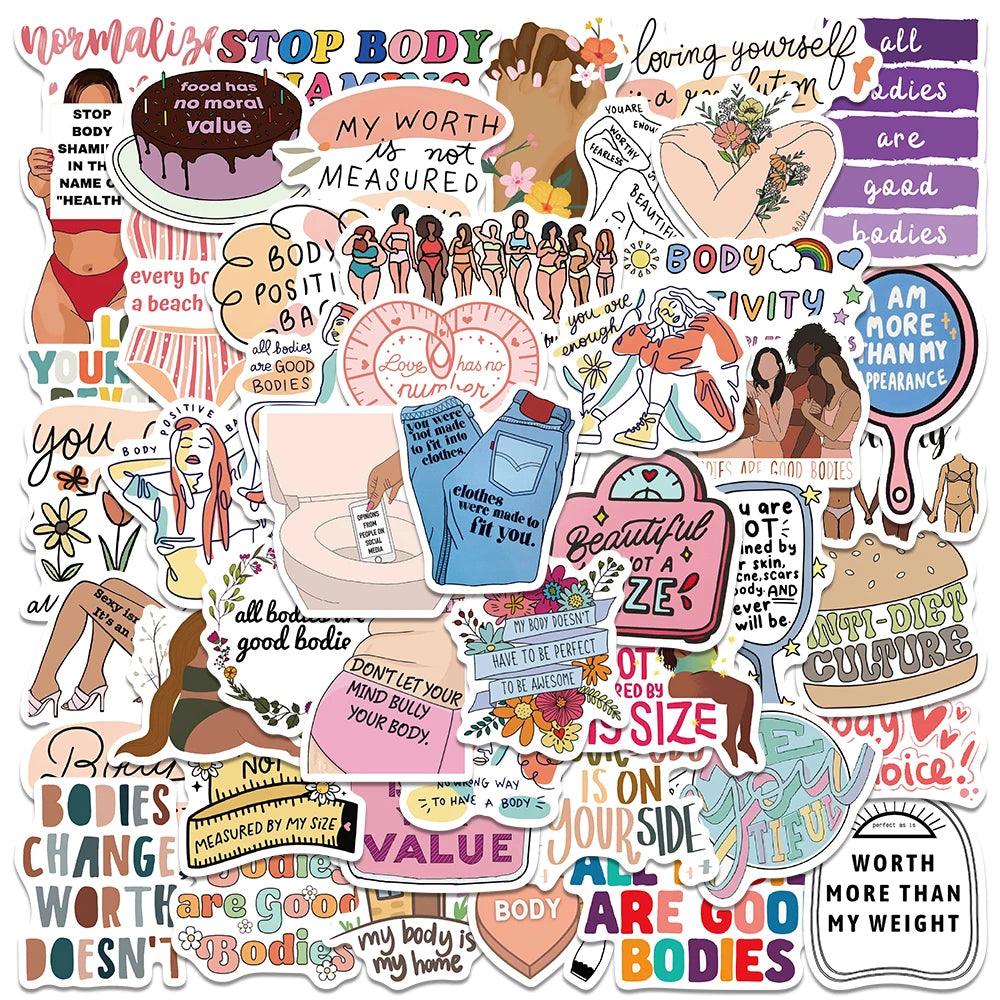 50pcs Body Positive Graffiti Stickers for Girls Notebook Scrapbooking Gifts