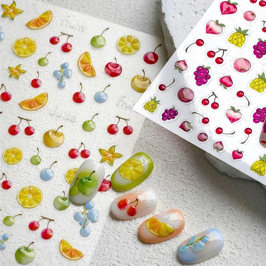 Fruit Jelly Nail Art Stickers: Peach, Cherry, Pineapple, Lemon