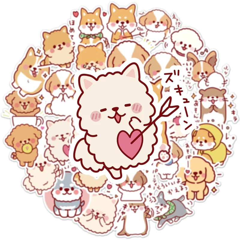 10/30/50PCS Kawaii Fluffy Dog Sticker Aesthetic Children's PVC Korean Stationery School Supplies Decoration Scrapbooking