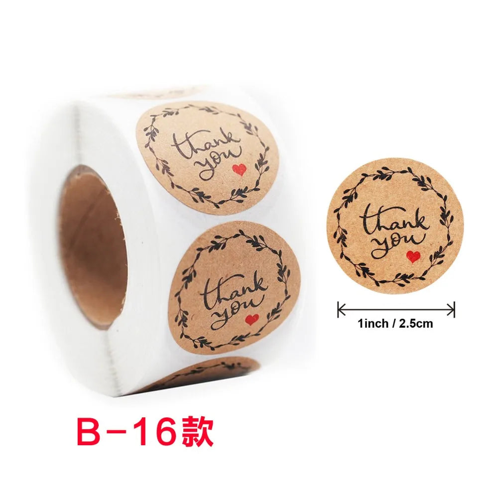 50-500pc 1inch Round Natural Kraft Gracias Handmade Heart Thank You Stickers For Gift Baking Package Adhesive Sticker Seal Label