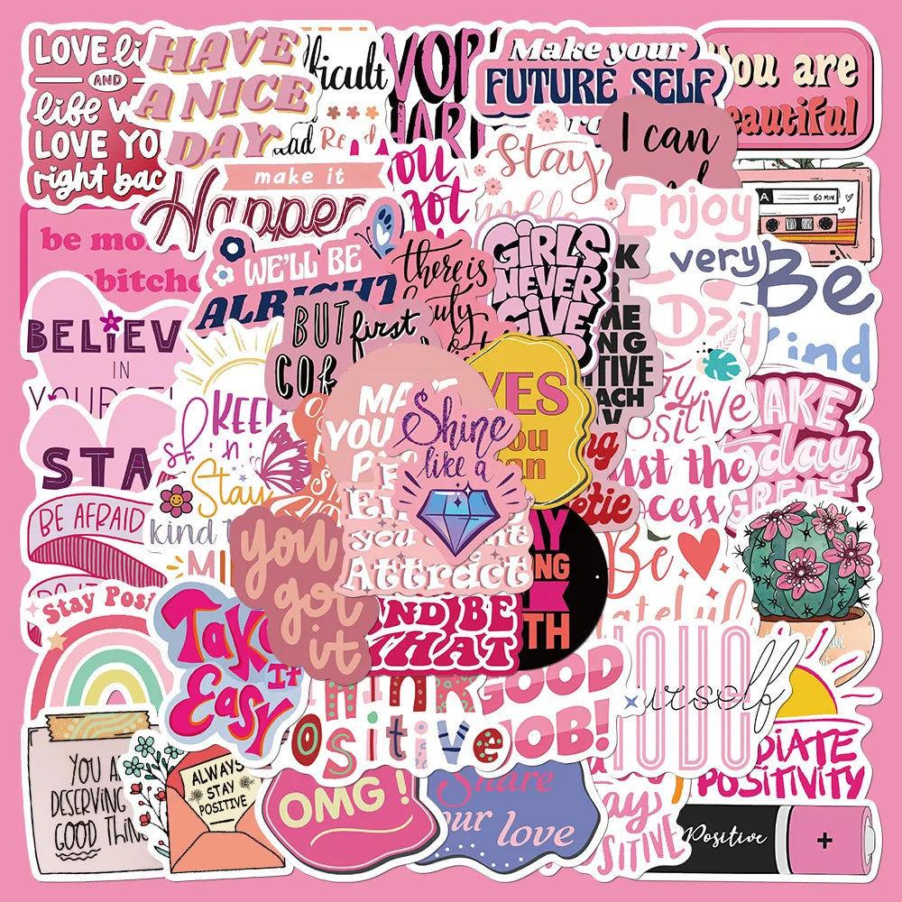 10/50Pcs Cute Pink Inspirational Graffiti Stickers Quote Motivational Phrase Decals Notebook Laptop Phone Aesthetic Decoration