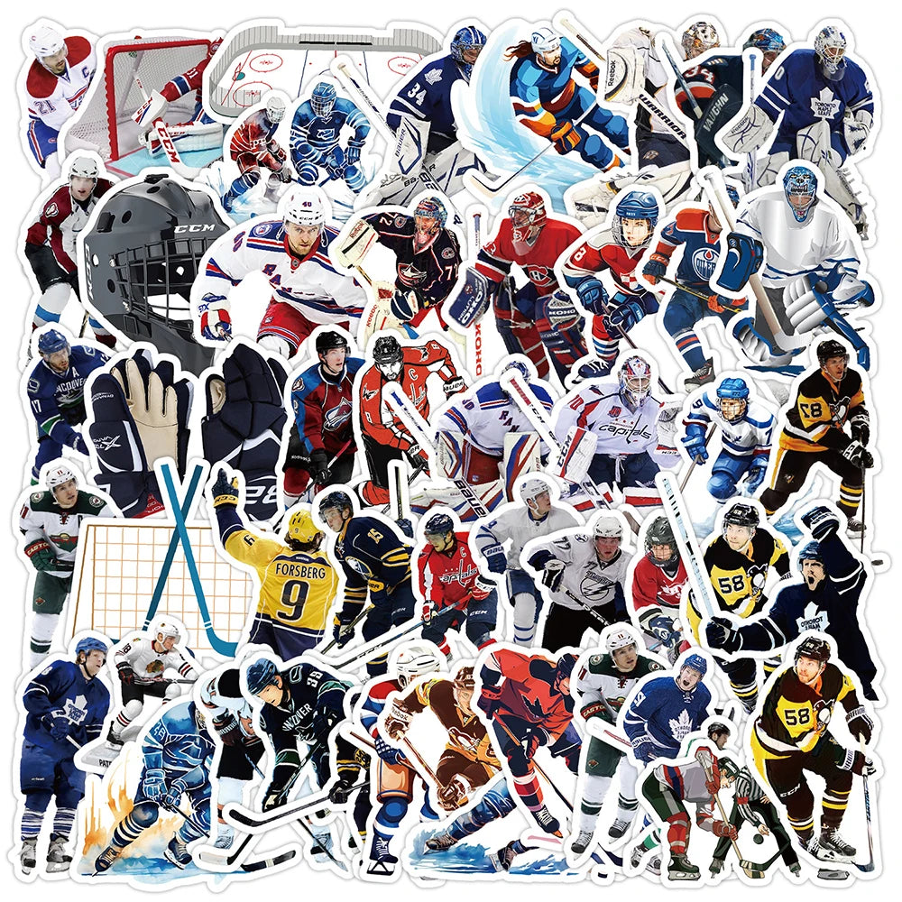 50pcs Cartoon Hockey Sports Graffiti Stickers for Helmet, Wall, DIY Decoration