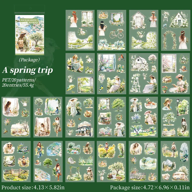20 Sheets PET Die cut Stickers book Four Seasons Scenery Decorative handmade Scrapbooking Material Diary Album Craft Supplies
