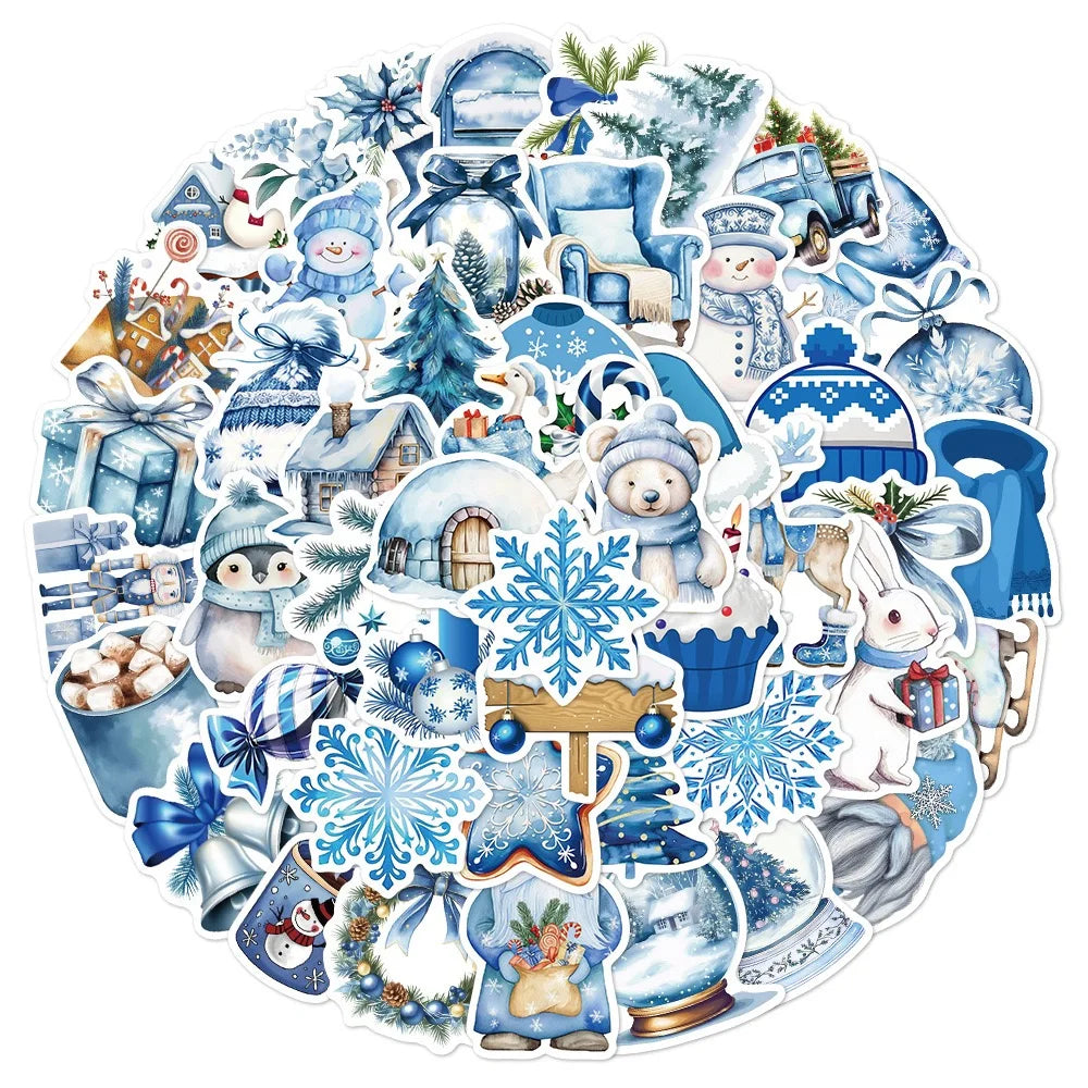 10/50PCS Blue Winter Graffiti Stickers Christmas Decal Decoration Laptop Phone Guitar Helmet Skateboard Waterproof Kids Toy