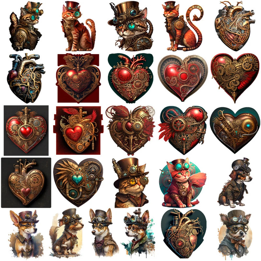 10/30/50pcs Vintage Steampunk Cat Sticker Packs