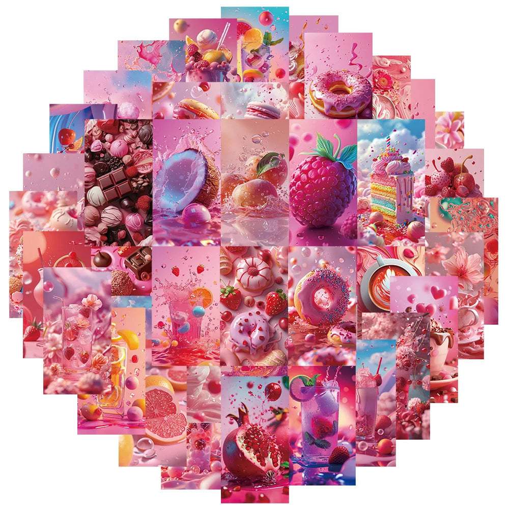 Pink Food Fantasy AI Stickers for Suitcase, Skateboard, Laptop, Luggage, Phone, DIY Decal (10/30/50 Pcs)