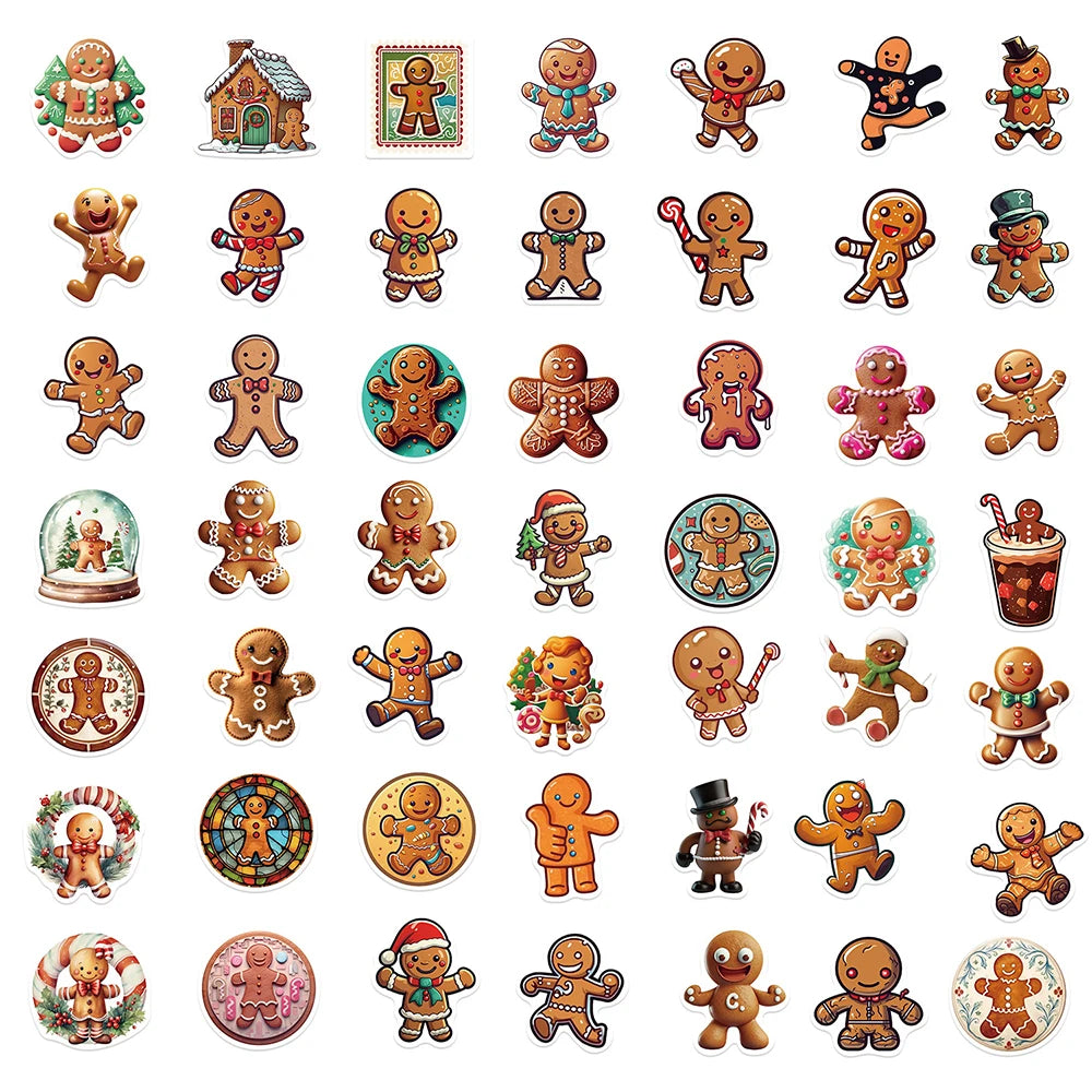 10/30/50PCS Christmas Gingerbread Man Cartoon Stickers Decals Gift Waterproof Laptop Luggage Fridge Phone Suitcase Bike DIY Toys