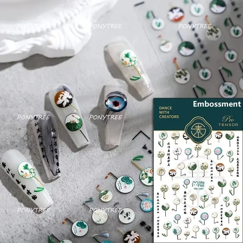 Yunjin Brocade Shawl & Nail Art Stickers Set