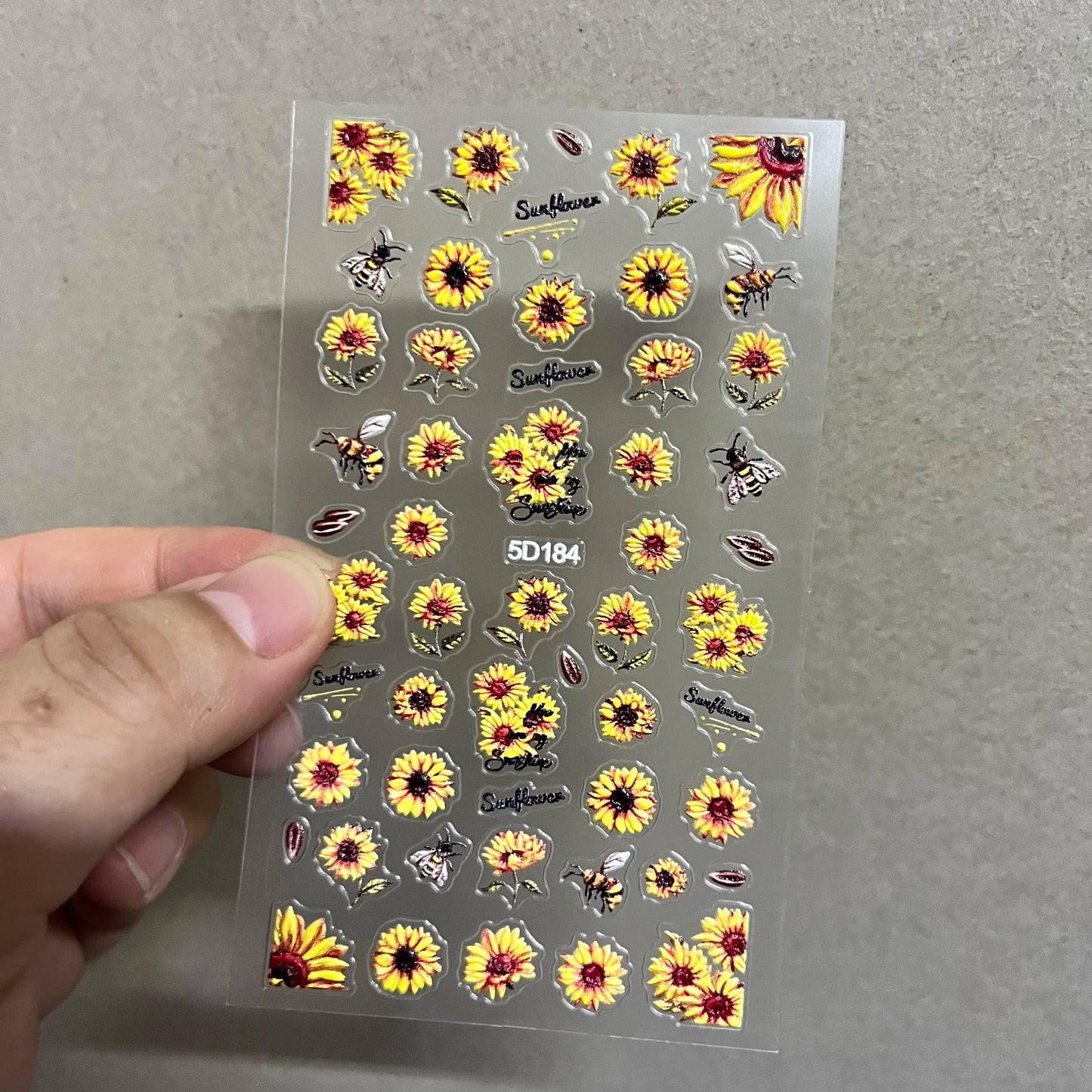 Sunflower 5D Nail Stickers: Waterproof, Self-Adhesive Decals