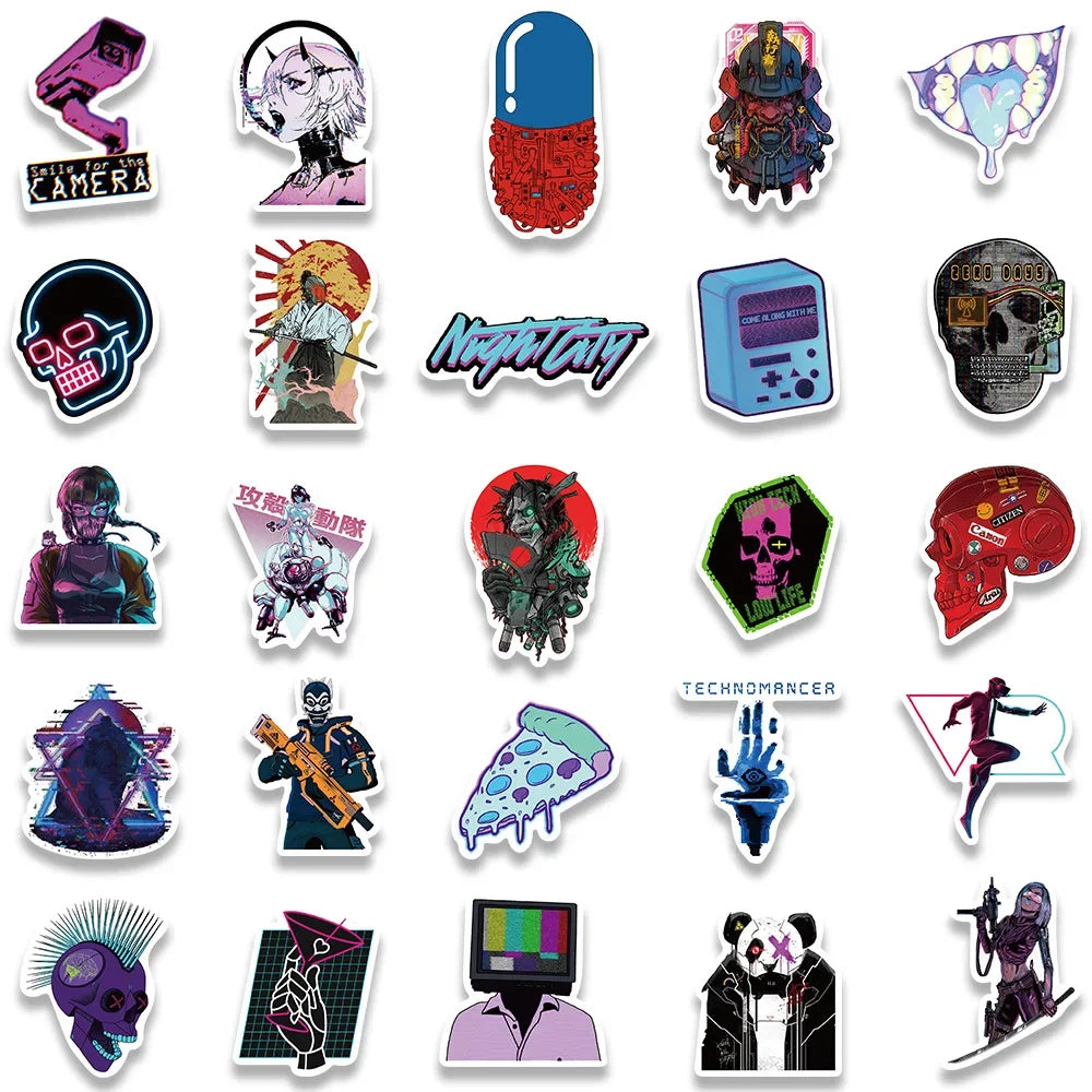 10/25/50Pcs Cartoon Cool Cyberpunk Sticker Packs