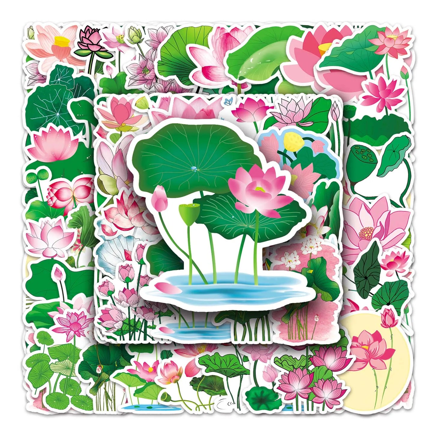 50Pcs Lotus Cartoon Waterproof Vinyl Stickers for Skateboard Snowboard