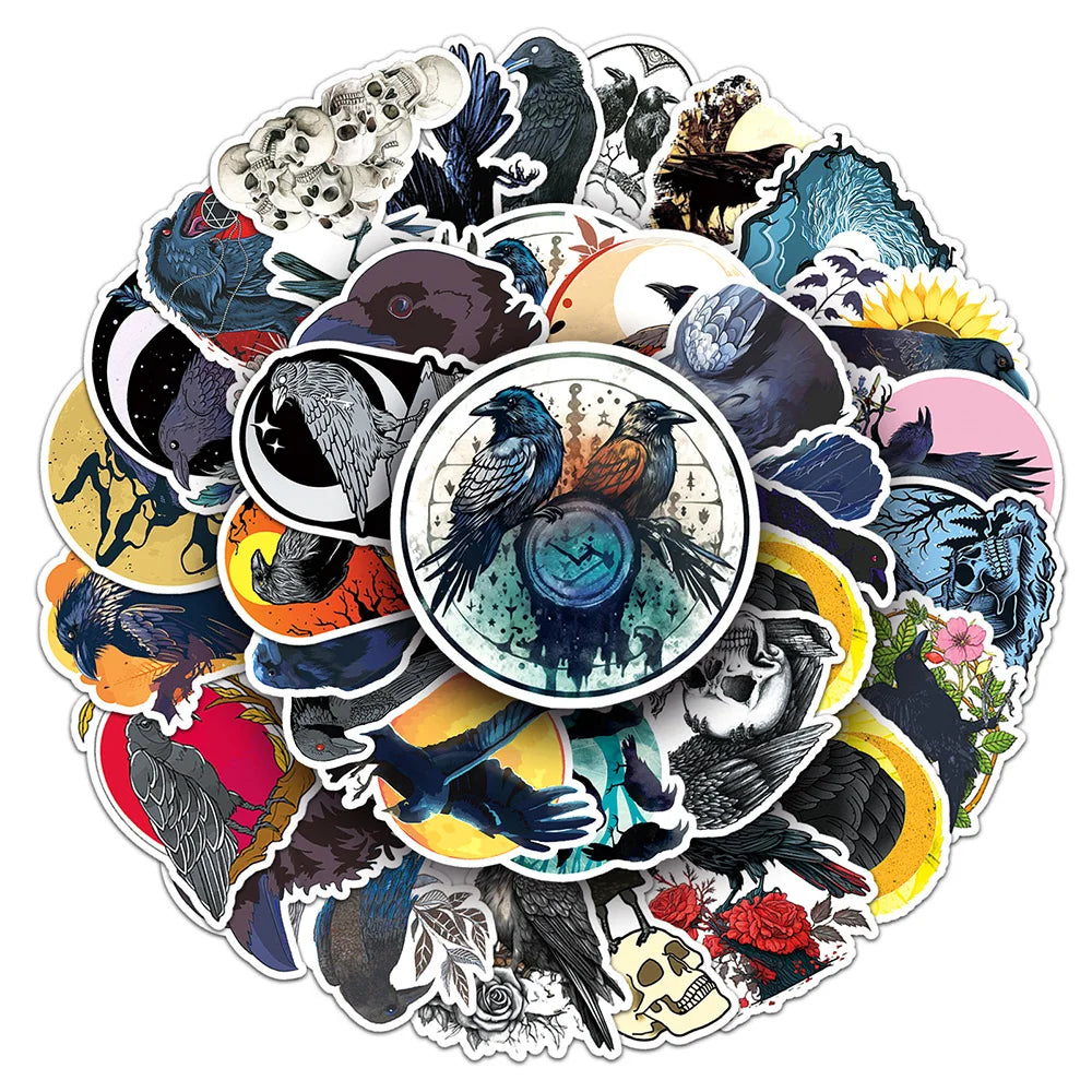 Mystery Dark Magic Crow Cartoon Stickers for Phone Laptop Luggage Skateboard Decals