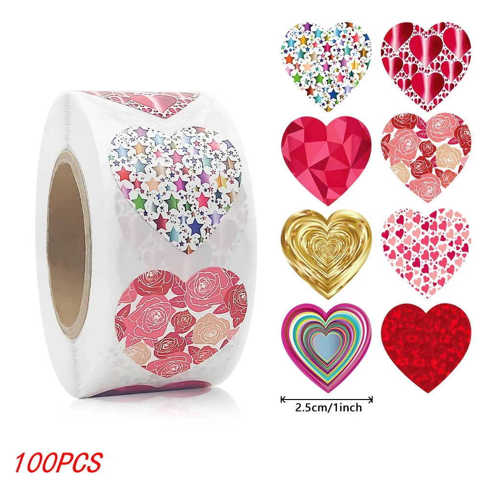 50-500pcs 1inch Red Heart Stickers for Valentine's Day Baking Packaging Sticker Envelope Seals Love Decorative Stickers