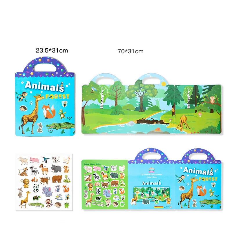 Cartoon Sticker Book for Kids Ages 2-4: DIY Puzzle Game Educational Toy