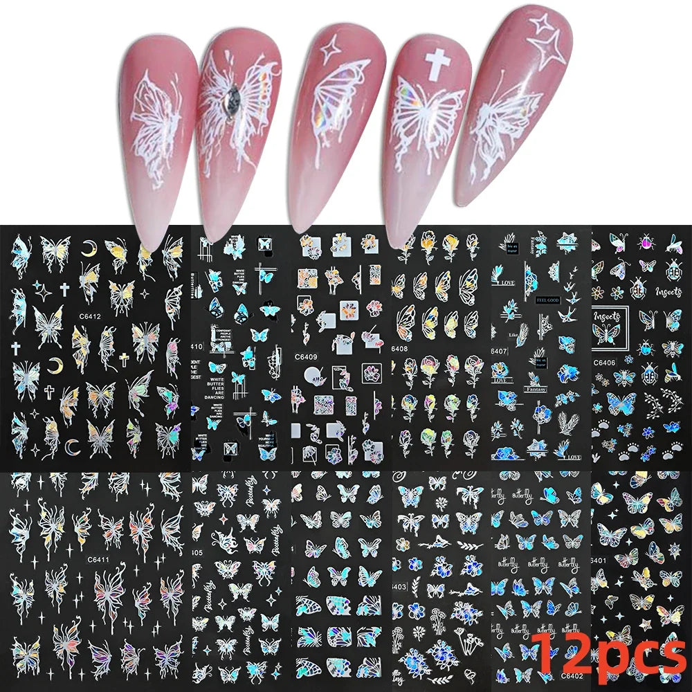 Valentine's Red Heart Nail Stickers - 12 Sheets 3D Decals