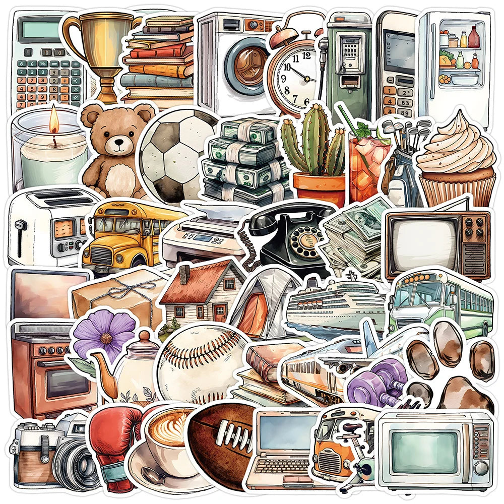 50pcs Retro Graffiti Stickers for Helmet, Wall, Desktop Decoration, DIY Pack Wholesale