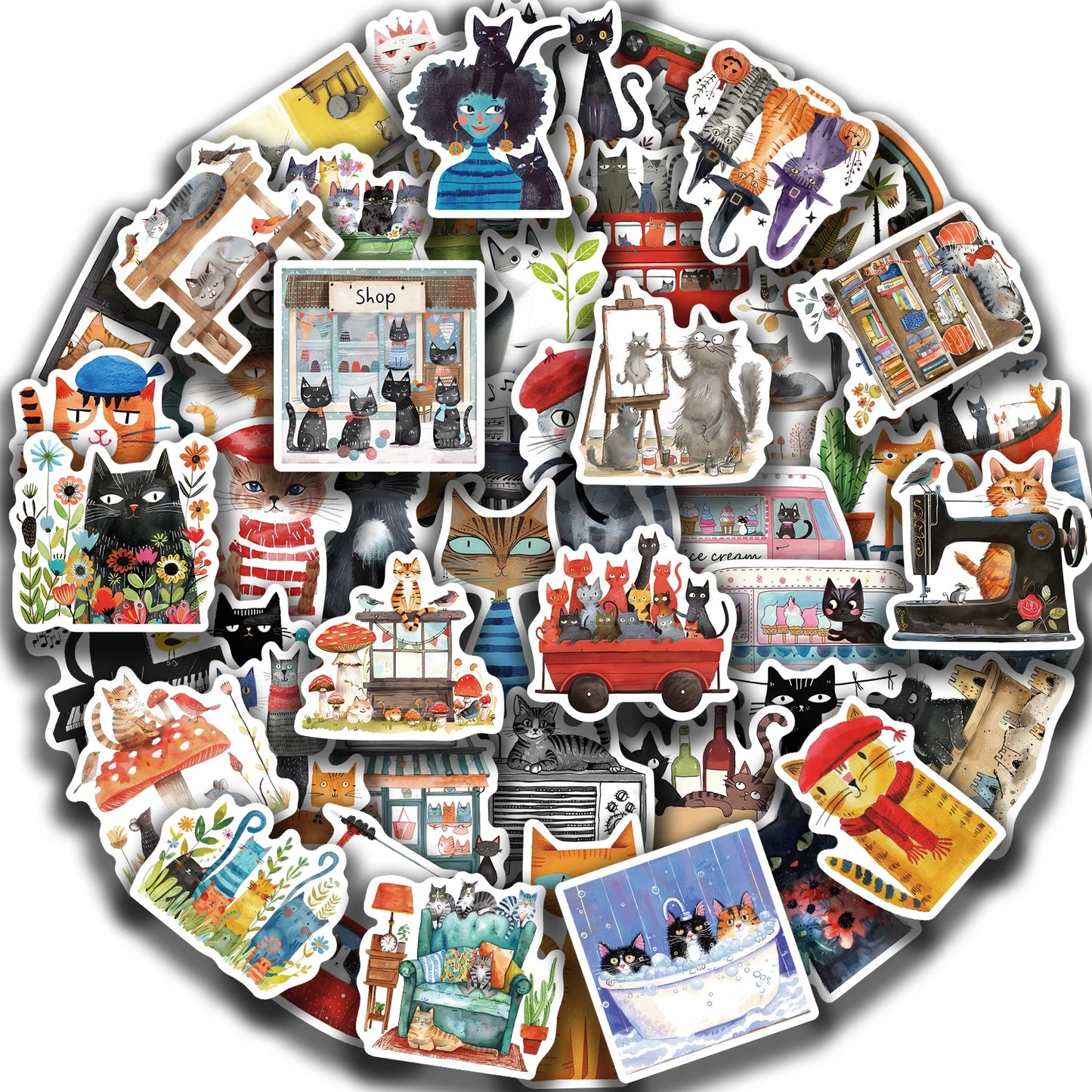 50PCS Cat Meme Stickers for Laptops & Notebooks