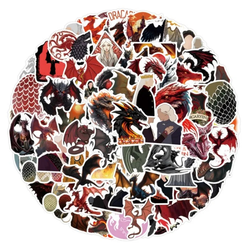 55pcs House of The Dragon Stickers for Laptop, Phone, Water Bottle, Suitcase, and More