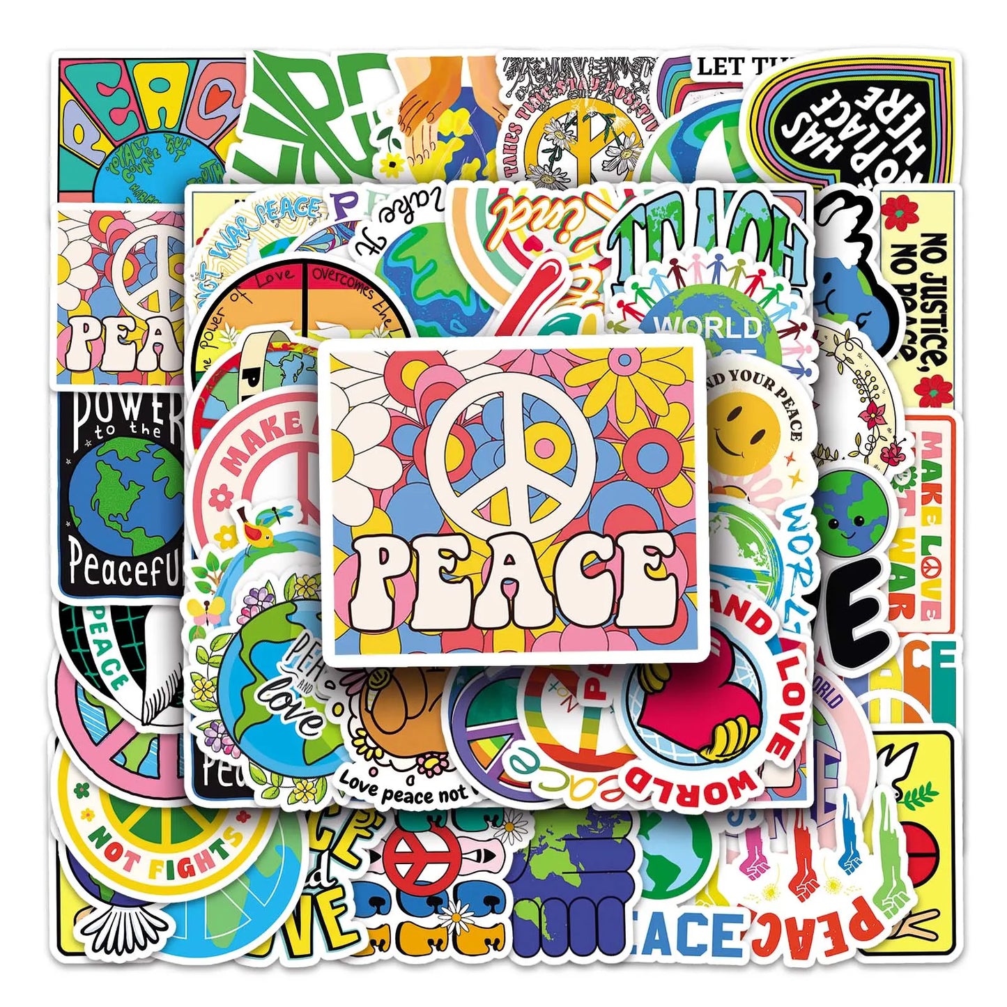50Pcs World Peace Cartoon Waterproof Vinyl Stickers for Skateboard Snowboard