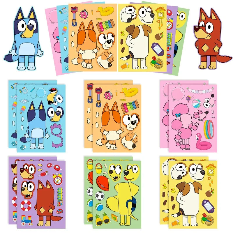 Bluey Cartoon Dog Puzzle Stickers Kids DIY Educational Toy Gift