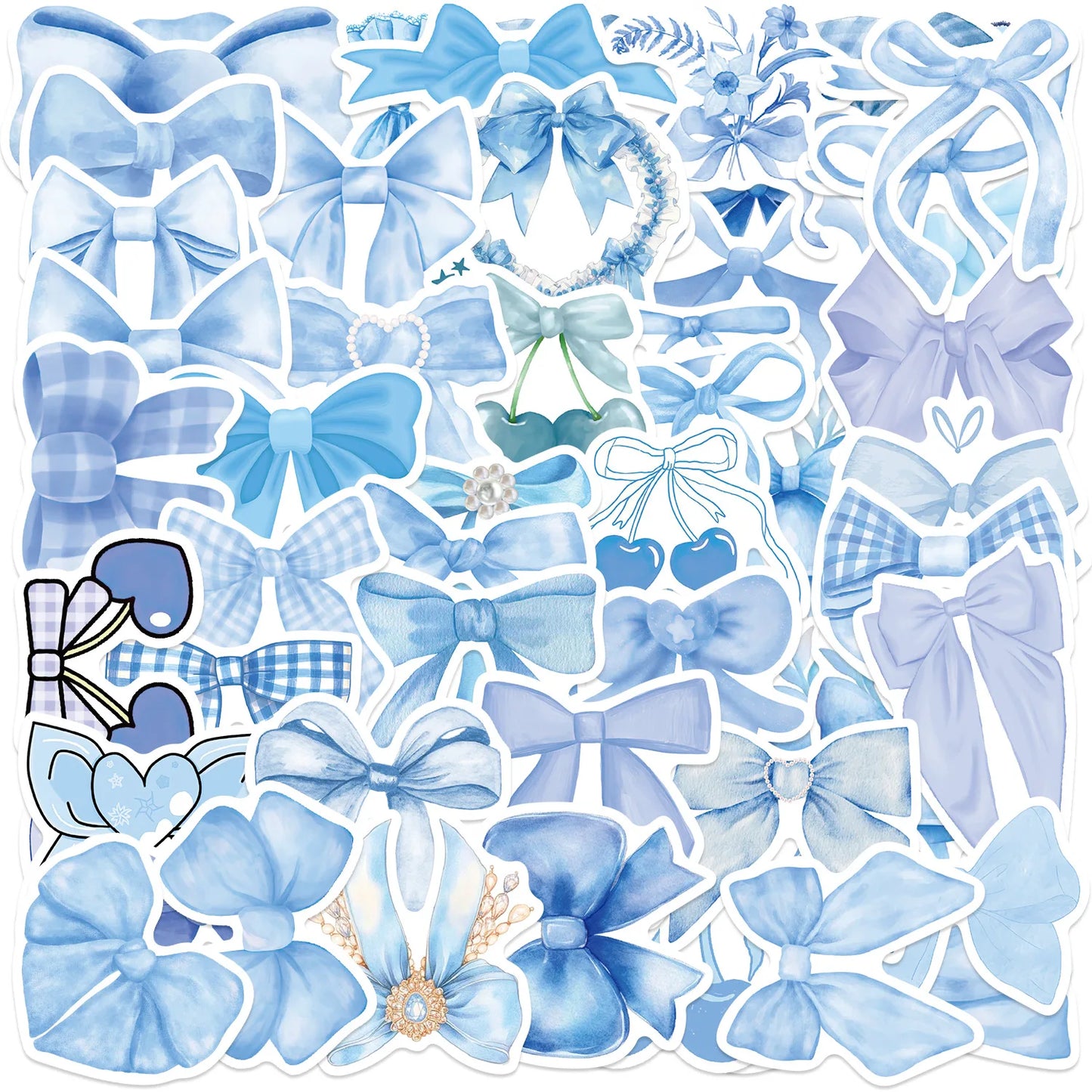 Blue Bowknot Stickers - 10/30/50pcs Cute Decals for Scrapbook, Phone, Laptop, Bike, Kids Gifts