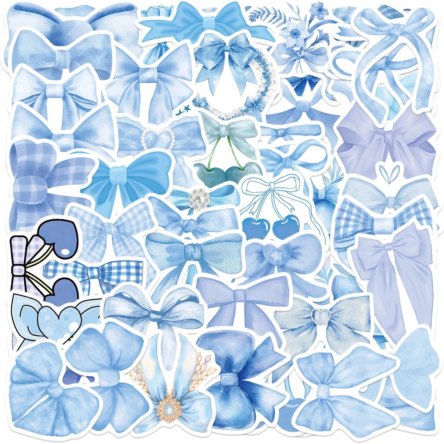 Blue Bowknot Stickers - 10/30/50pcs Cute Decals for Scrapbook, Phone, Laptop, Bike, Kids Gifts