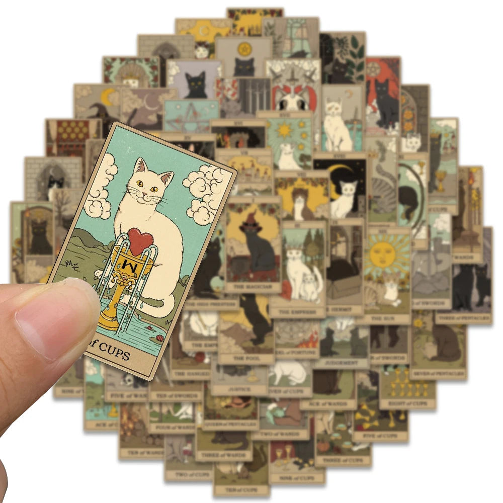 70pcs Retro Cartoon Cats Tarot Art Stickers