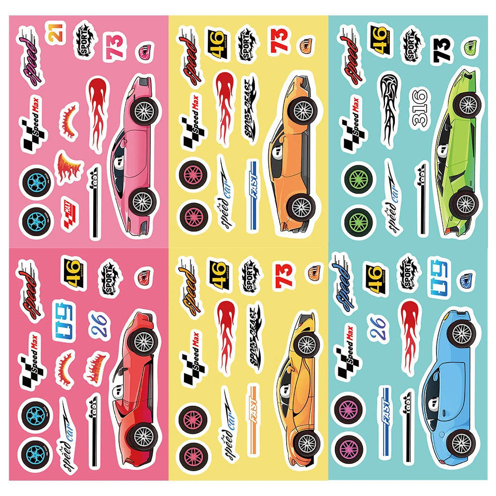 8/16Sheets Modified Racing Car Puzzle Stickers Game Make a Face Assemble Jigsaw Kid Education Toy Craft Sticker Kid Party Gift