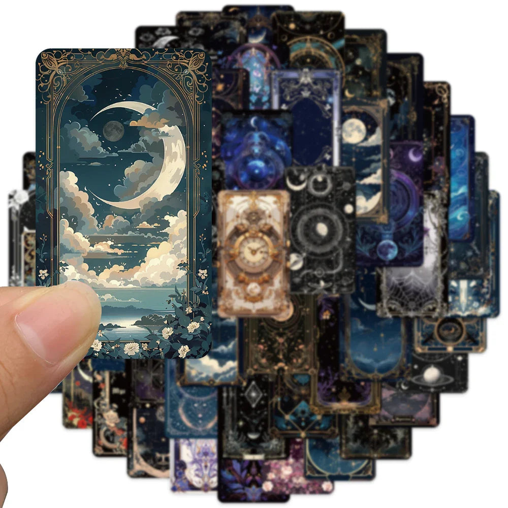 50pcs Cartoon Mysterious Fantasy World Aesthetic Flowers Moon Stickers Luggage Laptop Guitar Phone Waterproof Vinyl Car Decals