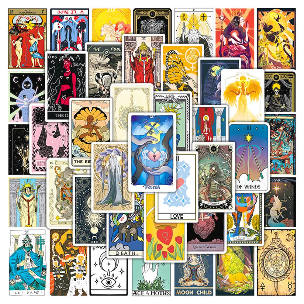Tarot Cards Cartoon Stickers Pack - Laptop, Luggage, Skateboard Decals