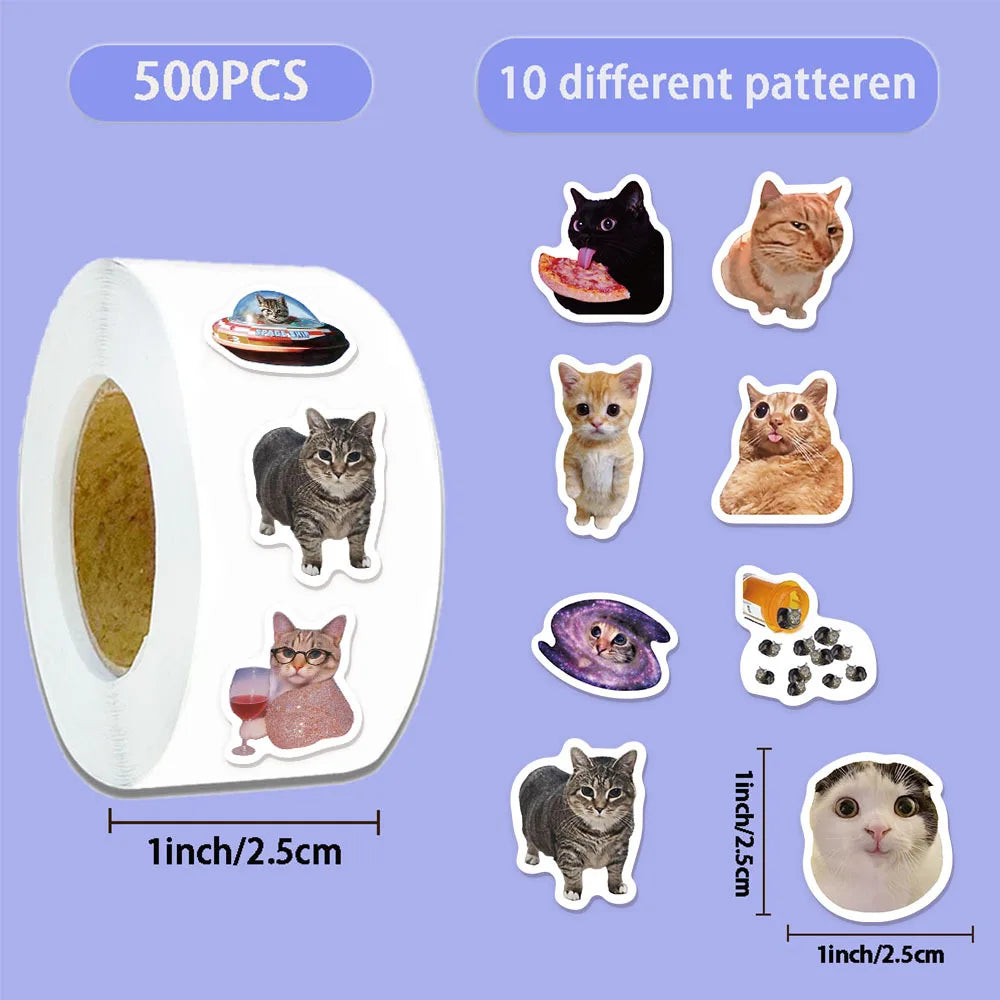 500Pcs Funny Cat Meme Stickers Waterproof DIY Decor