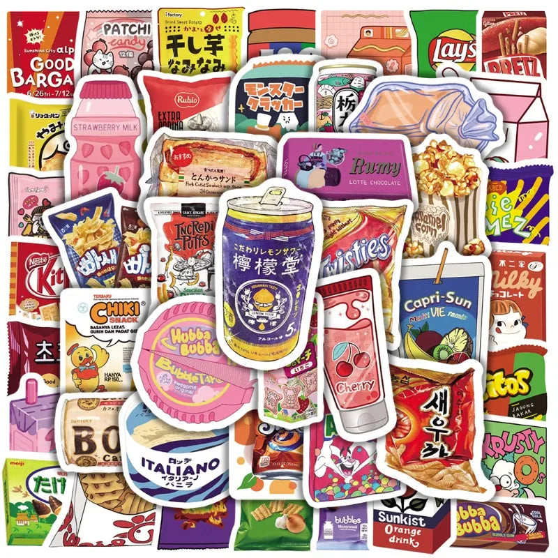 50pcs Snack Graffiti Stickers for Helmet, Wall, DIY Decoration Wholesale