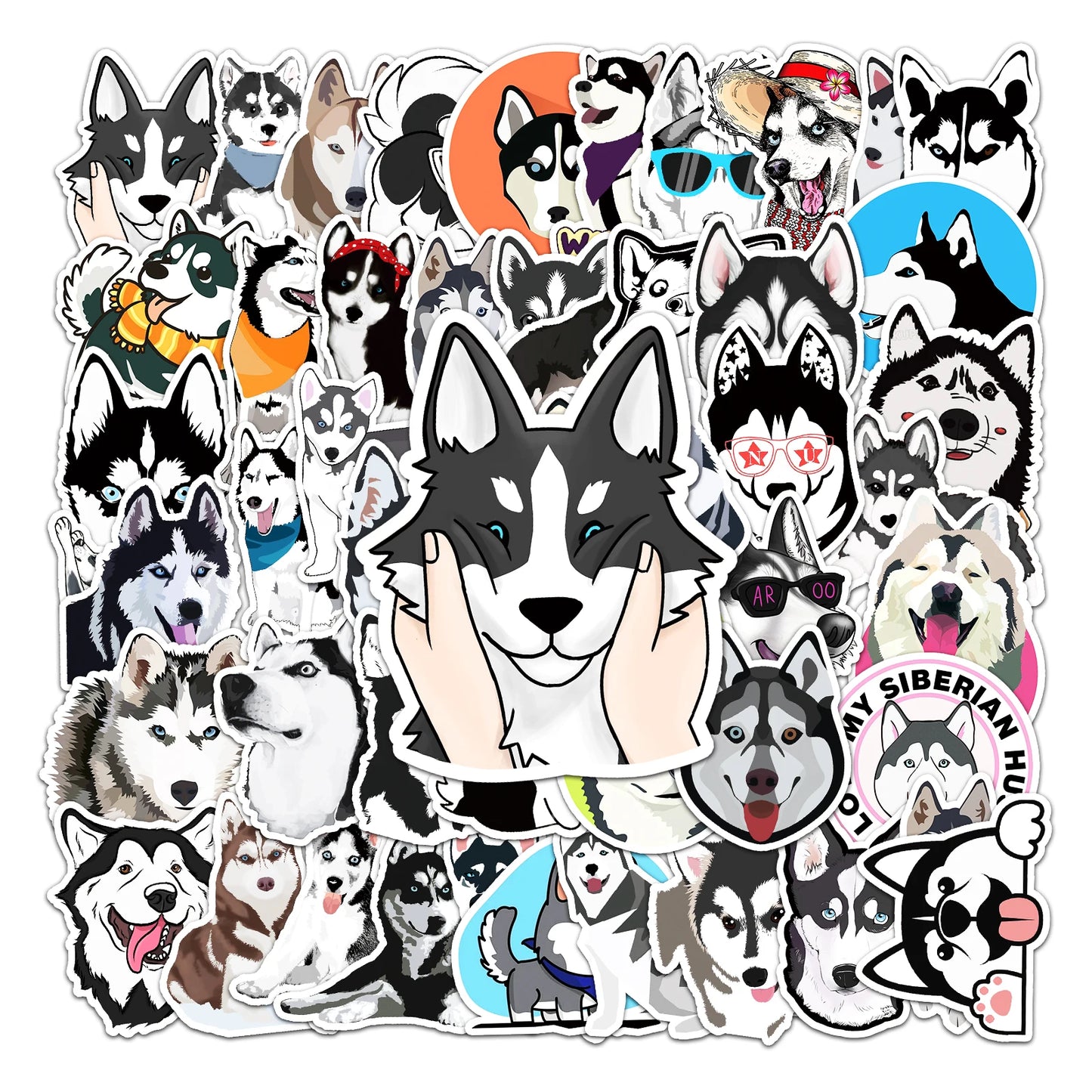 50Pcs Husky Cartoon Waterproof Vinyl Stickers for Skateboard Snowboard