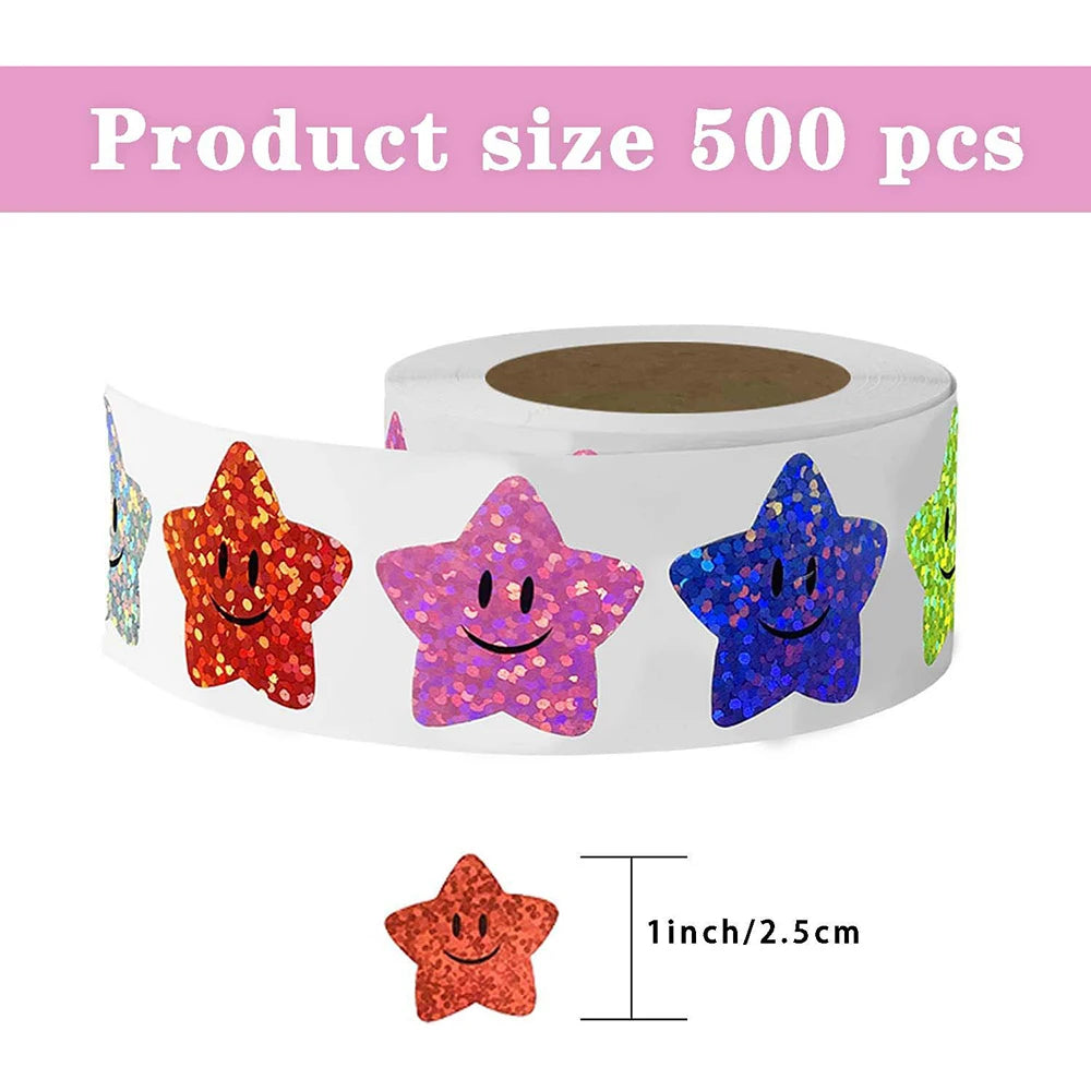 100-500pcs Holographic Star Reward Stickers Corlorful Adhesive Star Stickers Reward Chart Decorative Toy Gifts Sticker Labels