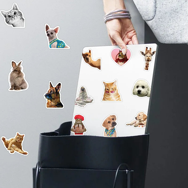 52pcs Cute Dogs Cats Animal Stickers For Luggage Laptop Water Bottle Vinyl Waterproof Graffiti Bicycle Car Decals Kids Toy