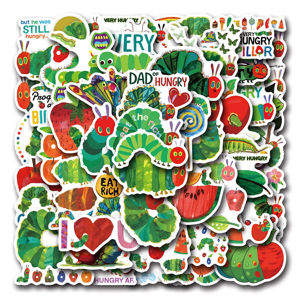 10/30/55PCS Cute The Very Hungry Caterpillar Toys Stickers For Kids DIY Stationery Phone Fridge Car Funny Cartoon Graffiti Decal