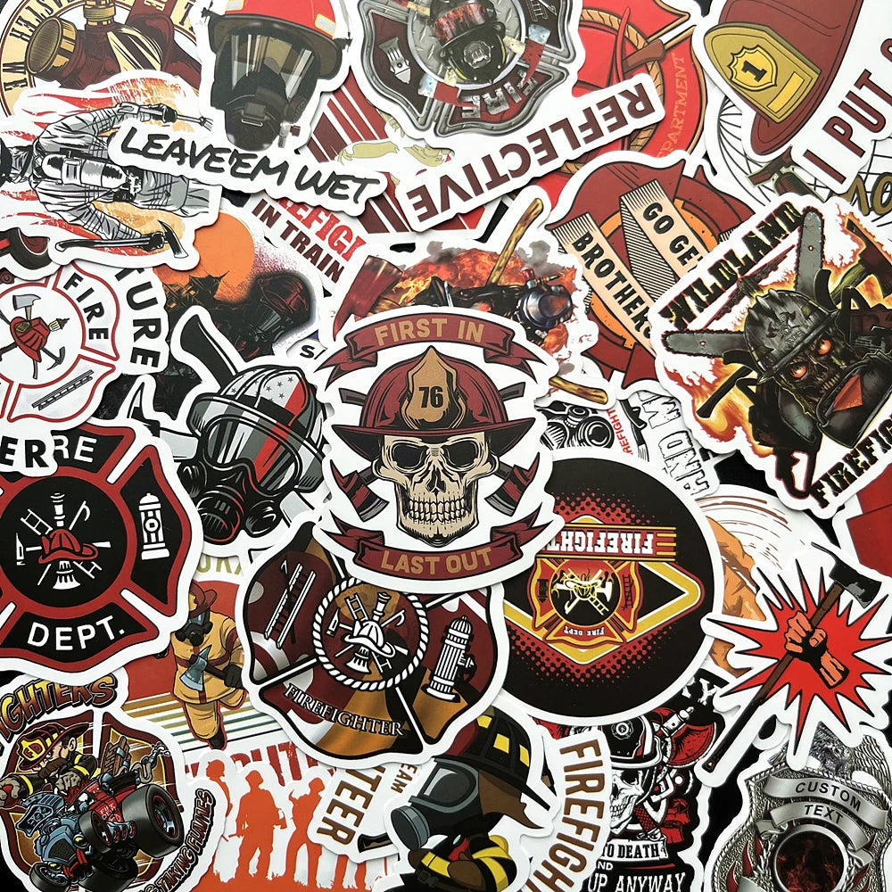 Fireman Hero Stickers 10/50Pcs for Skateboard, Notebook, Car, Laptop, Kids Toy