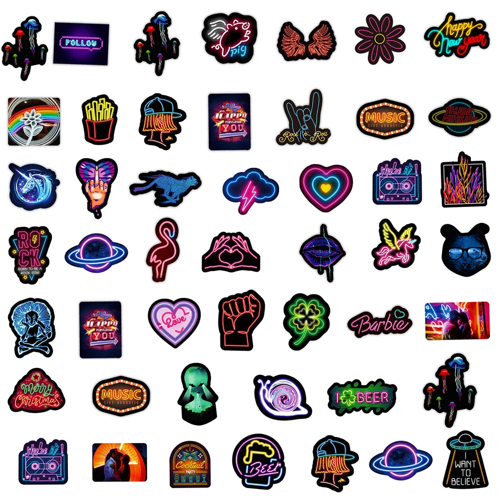 10/30/50/100pcs Fresh Neon Light Sticker Packs