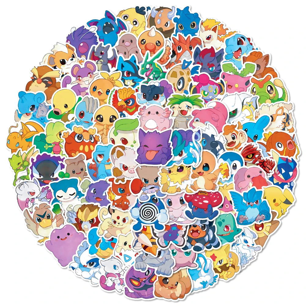 50/100pcs Pokemon Pikachu Stickers Waterproof Kids Decor
