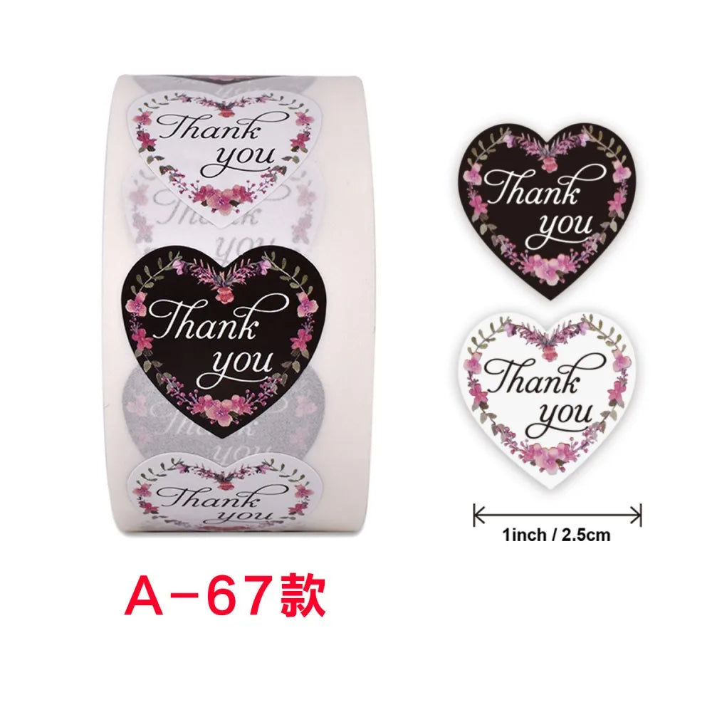 50-500pcs Labels Roll Flower Thank You Stickers 1inch Adhesive Labels Stickers for Gift Decoration Stationery Wrapping Supplies